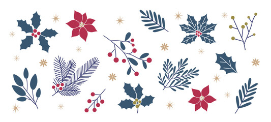 北欧風優しいタッチのクリスマスのボタニカルイラスト