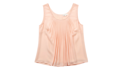 Sleeveless pale pink blouse featuring vertical pleats centered on the front panel