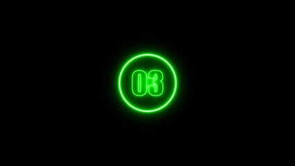 Number three text icon illuminated on black background. Abstract illuminated neon text number 3 countdown icon.