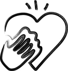 Fototapeta premium Honesty and Compassion Icon – Hand-Drawn Heart with Clasped Hands Symbol