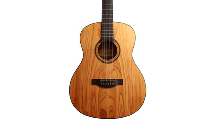Obraz premium Realistic acoustic guitar with detailed wood texture and strings, isolated on transparent background, PNG format