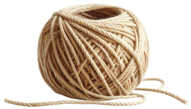 Realistic wool string ball made of thin thread, suitable for tying letters or decorating handmade crafts, natural linen texture, isolated on transparent background, PNG format