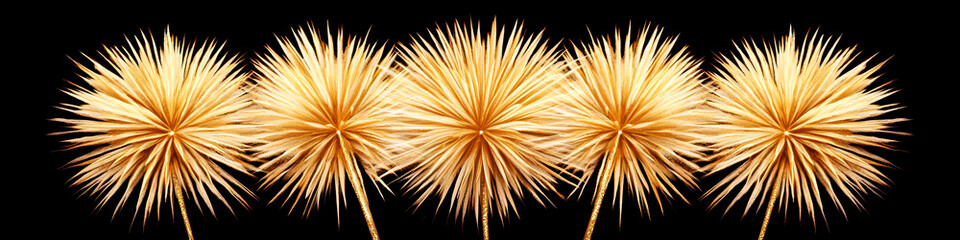 Golden fireworks bursting in the night sky, symbolizing grandeur and celebration, gold fireworks, celebration,