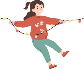 vector illustration of flying girl person