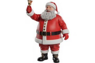 Santa claus ringing a bell on transparent background