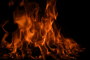 Fire blaze flames on black background. Fire burn flame isolated, abstract texture. Flaming...