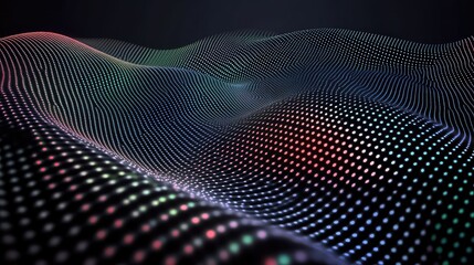 surface of a quantum dot display  an extreme macro shot showing individual quantum dots glowing with incredibly pure red, green, and blue light, vibrant and sharp. 