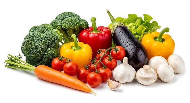 Fresh vegetables assortment including broccoli peppers tomatoes and eggplant healthy food concept