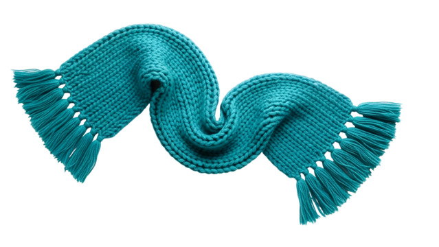 Knitted woolen accessory displays an undulating shape against a solid black background