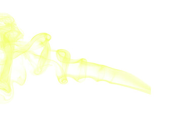 Yellow smoke plume abstract shape on white background 