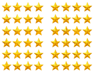  Product rating or customer review with gold stars set collection. Graphic symbol flat design interface  elements for app ui ux web banner button vector isolated on white transparent  background png 