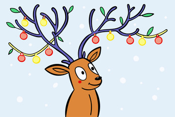 Whimsical Reindeer Illustration with Festive Antler Decorations