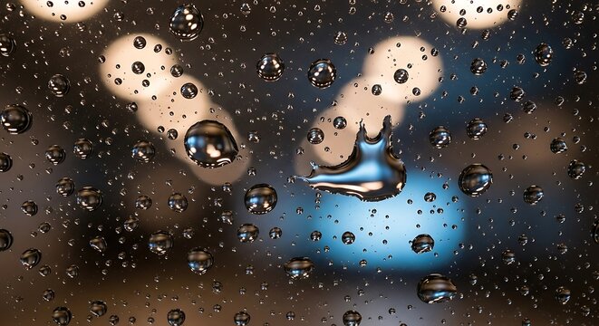Raindrops on glass abstract background water droplets on a window with blurred lights - Powered by Adobe