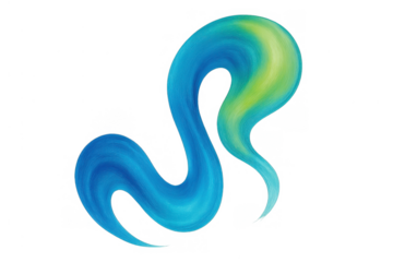 Abstract s-shaped brush stroke flowing with blue and green paint colors, representing movement and artistic design