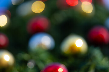 Christmas baubles with bokeh. Decorations Christmas. Colorful baubles with festive bokeh. Winter...