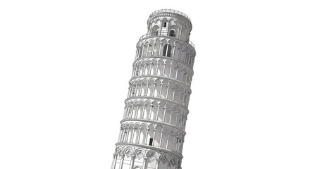 Architectural illustration of the iconic Leaning Tower of Pisa against a white background.