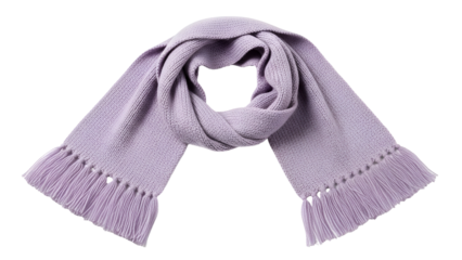 Knitted woolen neck covering accessory displayed with ends featuring tassels against a dark background