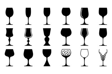 Wine Glass Silhouette Set – Elegant Stemware Icons for Bar and Branding