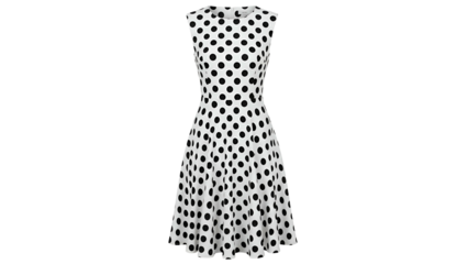 Flattering sleeveless dress featuring a bold black and white polka dot pattern