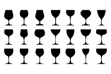 Wine Glass Silhouette Set – 20 Elegant Stemware Icons for Bar and Branding