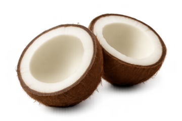 Coconut half showing white pulp, tropical organic ingredient for natural food and healthy eating