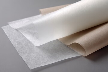 Fototapeta premium A roll of white plastic sheeting placed on a gray surface, showcasing its smooth texture and cylindrical shape.