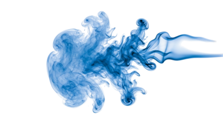 Abstract blue smoke swirling and flowing in dynamic ethereal wisps, cutout, PNG isolated on white or transparent background