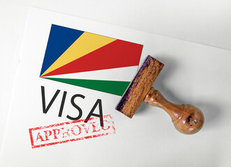 Seychelles Visa Approved with Rubber Stamp and flag
