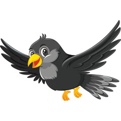 Cute Cartoon Bird Flying With Wings Spread Open And Yellow Beak And Orange Feet In A Whimsical Style On A Transparent Background