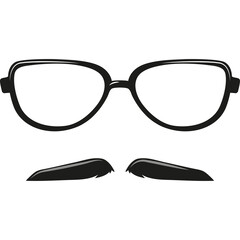 Black Framed Eyeglasses With Handlebars Moustache Illustration On Transparent Background Simple Line Art