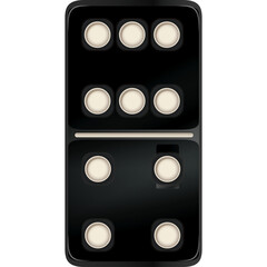 Black Domino Piece Showing Six Pips On Top Half And Three Pips On Bottom Half With Rounded Corners And Transparent Background
