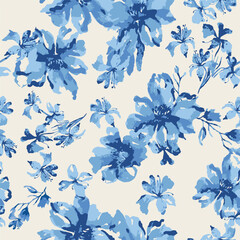 watercolor floral in blue tones