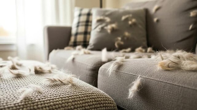 Pet fur cleanup video for sofa and carpet cleaning solutions and home maintenance