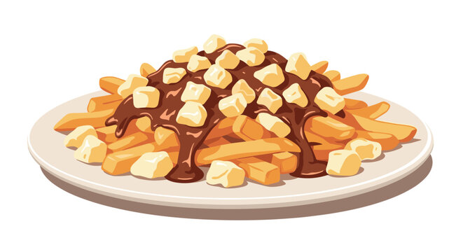 A delicious plate of classic Canadian poutine featuring golden french fries, rich brown gravy, and white cheese curds.
