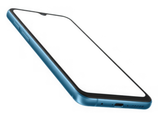 Sleek modern mobile phone displaying a dark screen with blue accents