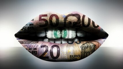 Financial Expression: Conceptual lips showcasing monetary gain and seductive wealth allure