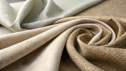 Macro Close-up of Natural Linen and Canvas Fabric Textures with Earth Tone Gradient and Weave Detail