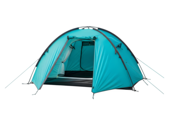 aqua tent outdoors, camping, a shelter for outdoors activities and travel trip, isolated on white or transparent background. PNG