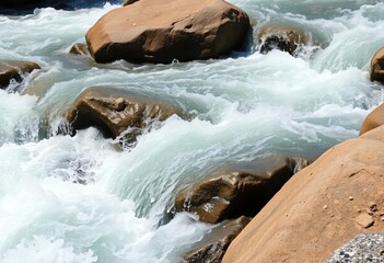 Rapid river cascading over rocks, whitewater churning,  photography,  force
