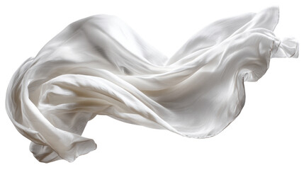 Elegant white silk fabric flying and flowing with graceful movement. smooth cutout piece of cloth isolated on transparent background