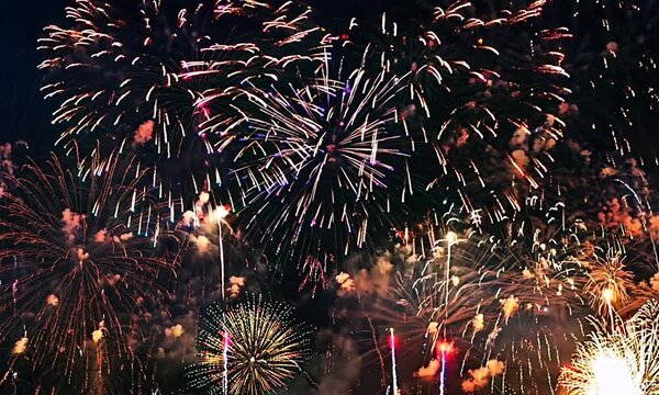 Fireworks in the night sky, footage&nbsp;video animation background.