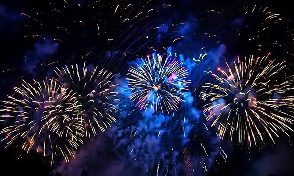 Fireworks in the night sky, footage&nbsp;video animation background.