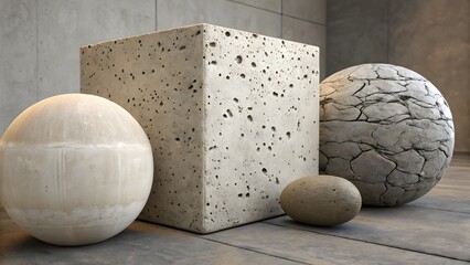 Realistic Concrete and Natural Stone Texture Samples: Cube and Spherical Forms for Product Rendering