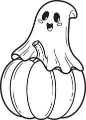 Kawaii Ghost and Pumpkin Outline Vector Bundle