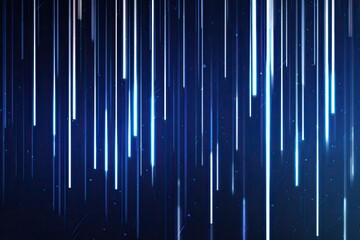 Abstract blue background with dynamic glowing vertical light streaks and particles flowing