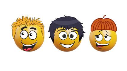 Cartoon set of funny faces with different expressions for kids and emoticon icons