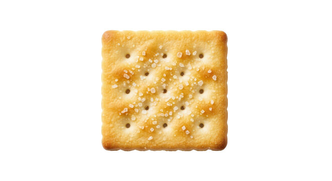 Golden baked square cracker with textured surface and perforations isolated top view isolated on transparent background - Powered by Adobe