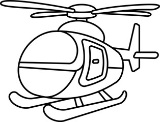 Simple Outline Cartoon Style Helicopter Isolated Transport Aircraft Graphic Element