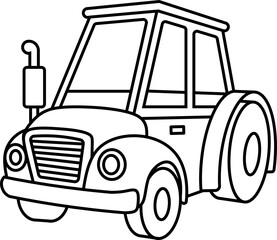 Simple Outline Style Tractor Farming Vehicle Agricultural Machinery Illustration