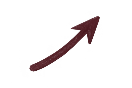 Hand drawing red pointing arrow symbol upward showing business growth and positive trend on transparent background